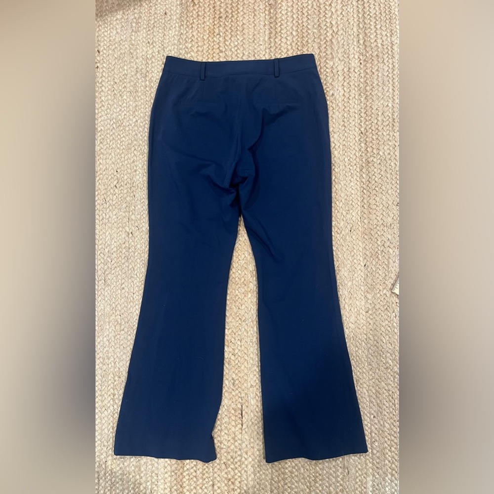 Veronica Beard Navy Blue Fitted Front Pin-tuck/Pleat Flare Trousers - Picture 2 of 6